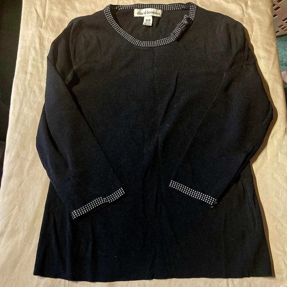 Vintage David Brooks Black Sweater Bow Collar Women's Medium M Round Neck EUC